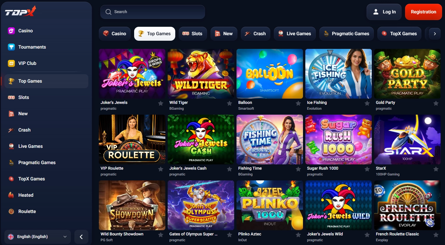 Crash and instant games — TopX